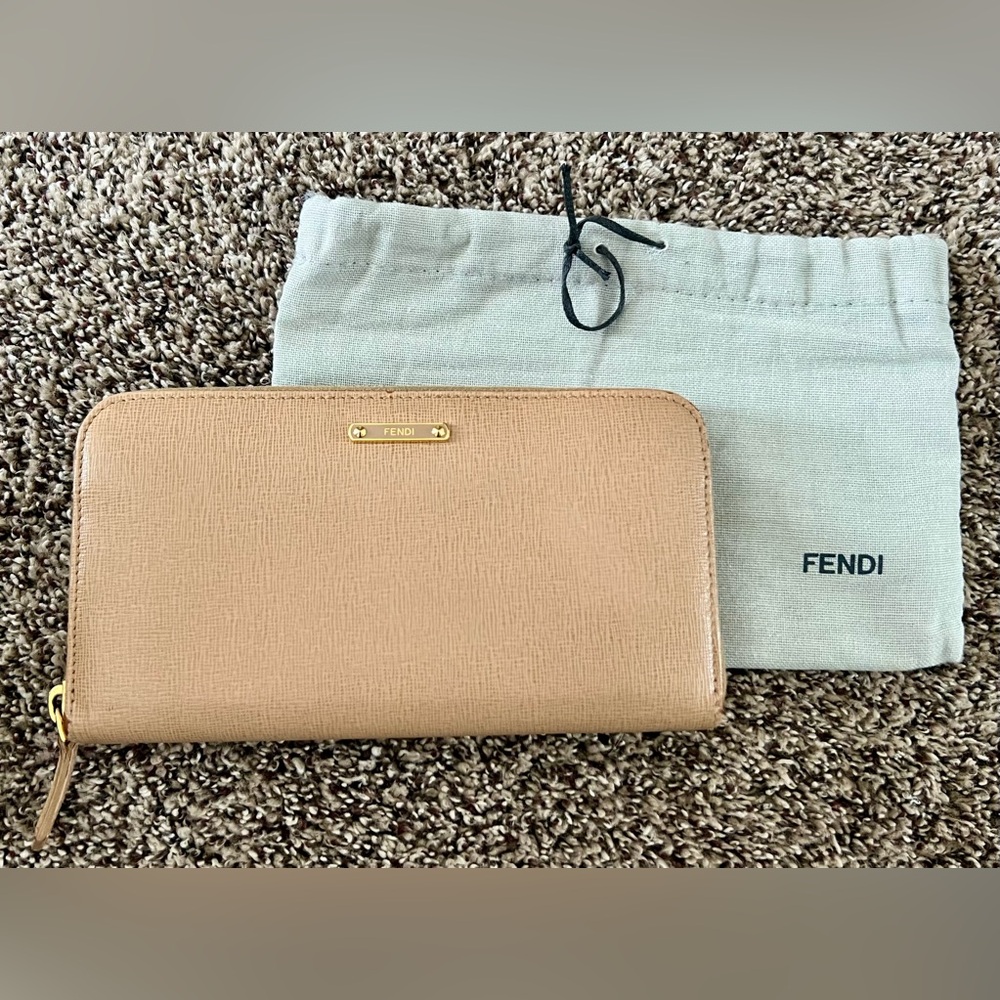 FENDI LEATHER LONG WALLET WITH FENDI CARD AND DUST BAG